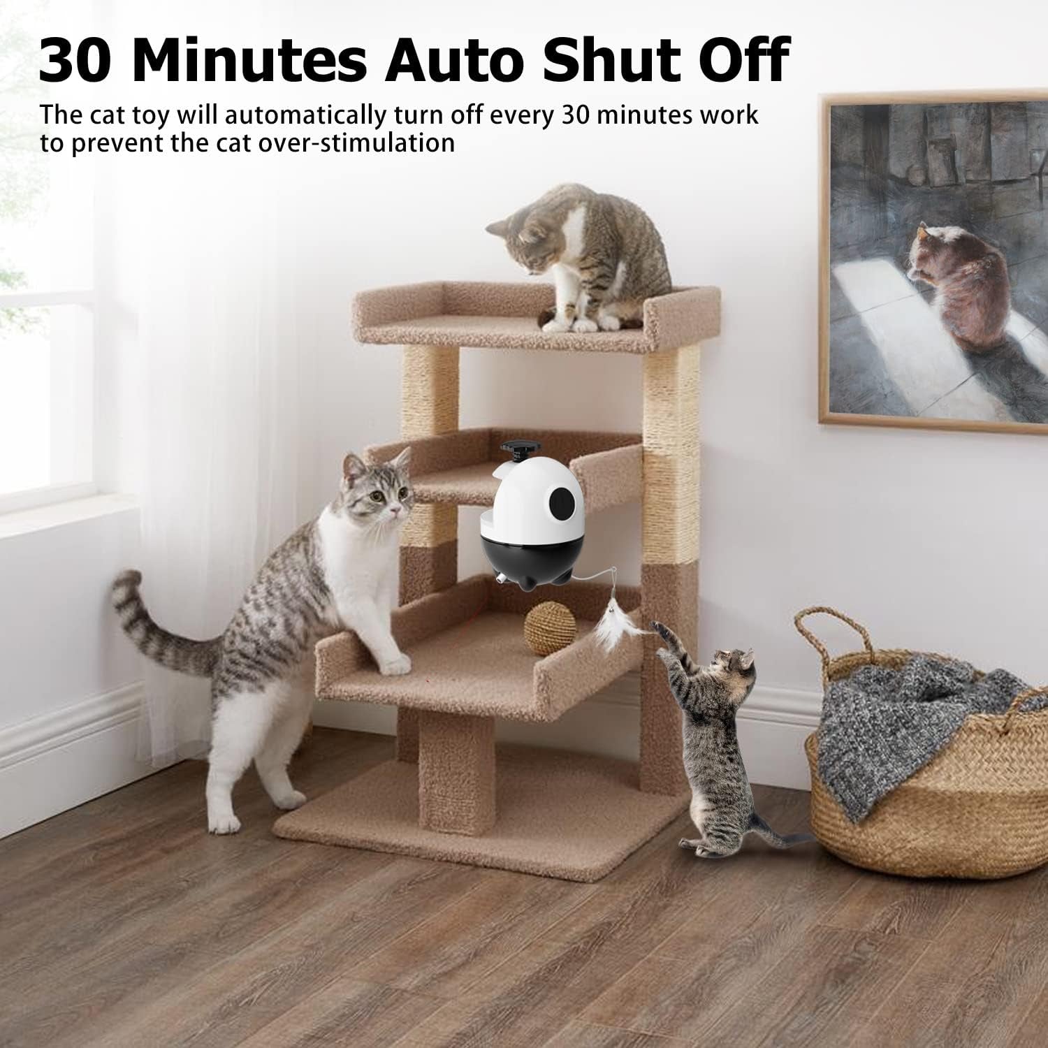 Cat Toys Interactive - 2 in 1 Laser and Cat Feather Toys Kitten Toys, Automatic Cat Toys for Indoor Cats Play Chase Exercise, with 2 Pcs Feather and Streamer Tape Replacements